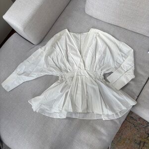 Uterque White Blouse with Cinched Waist